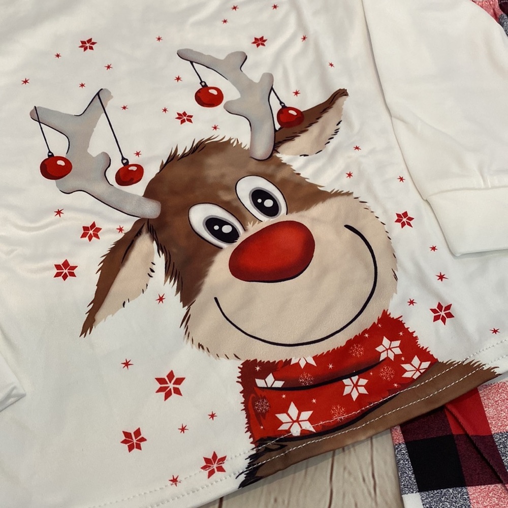 Cute Christmas Reindeer Ornament Red/Black/White 2-Piece Pajama Set - Picture 2 of 5